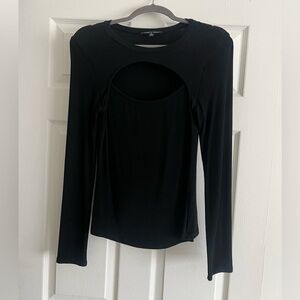 Lulu's Black Cutout Long Sleeve Ribbed Top Large